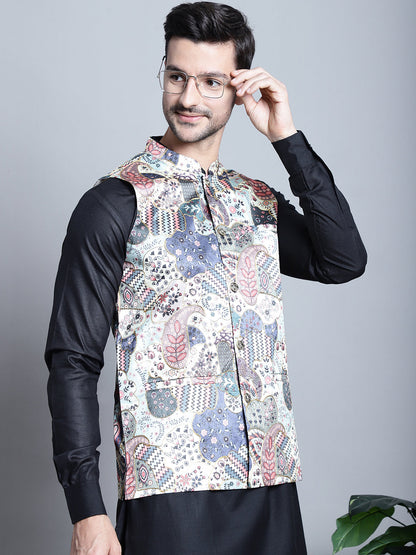 Men'S Printed With Zari Work Nehru Jacket