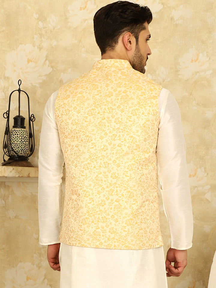 Golden Woven Design Nehru Jacket.