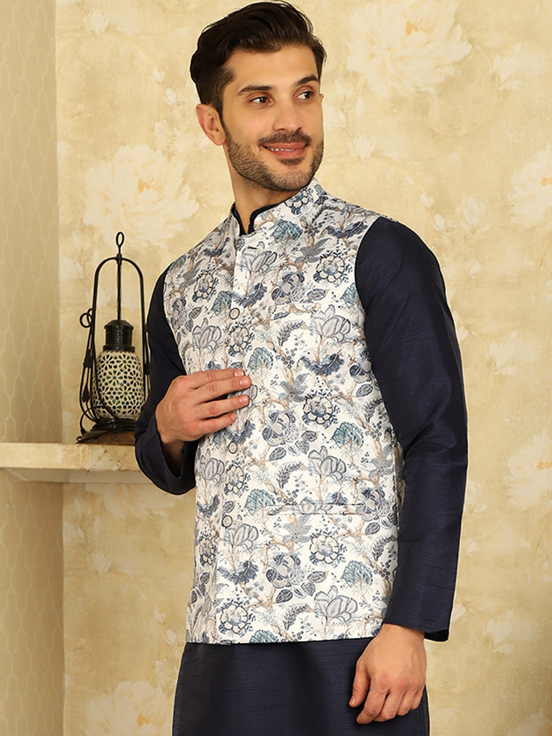Floral Printed Nehru Jacket.