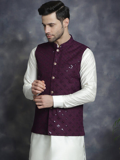 Men'S Embroidered And Sequins Nehru Jacket