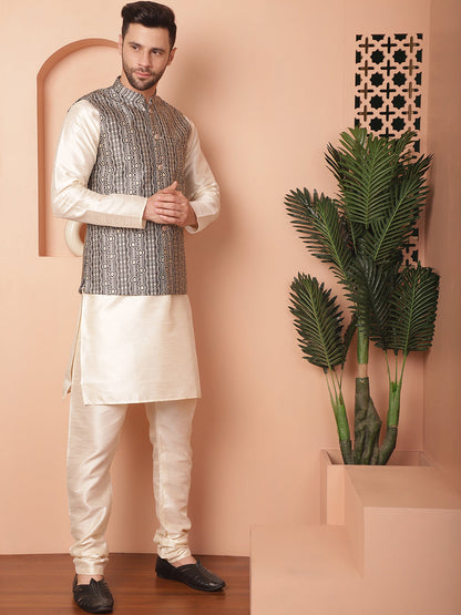 Men'S Woven Design Nehru Jacket.