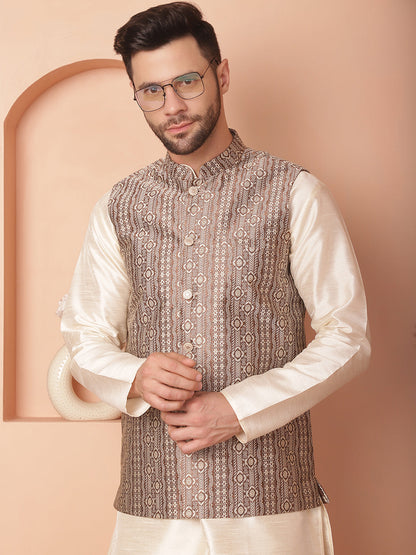 Men'S Woven Design Nehru Jacket.