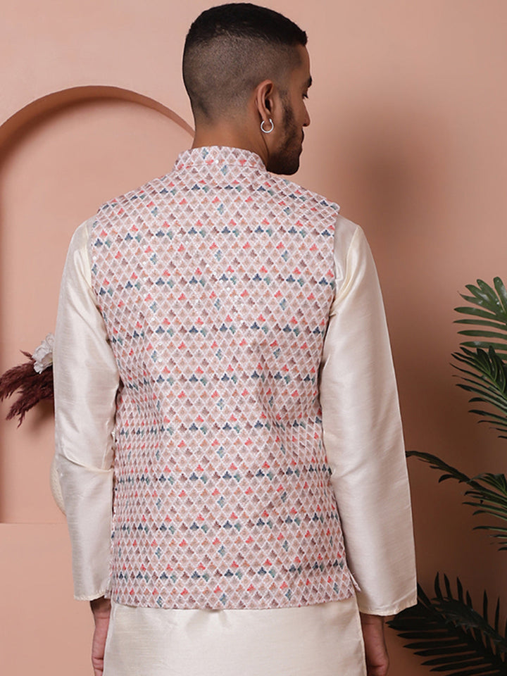 Floral Printed And Embroidered Nehru Jacket For Men