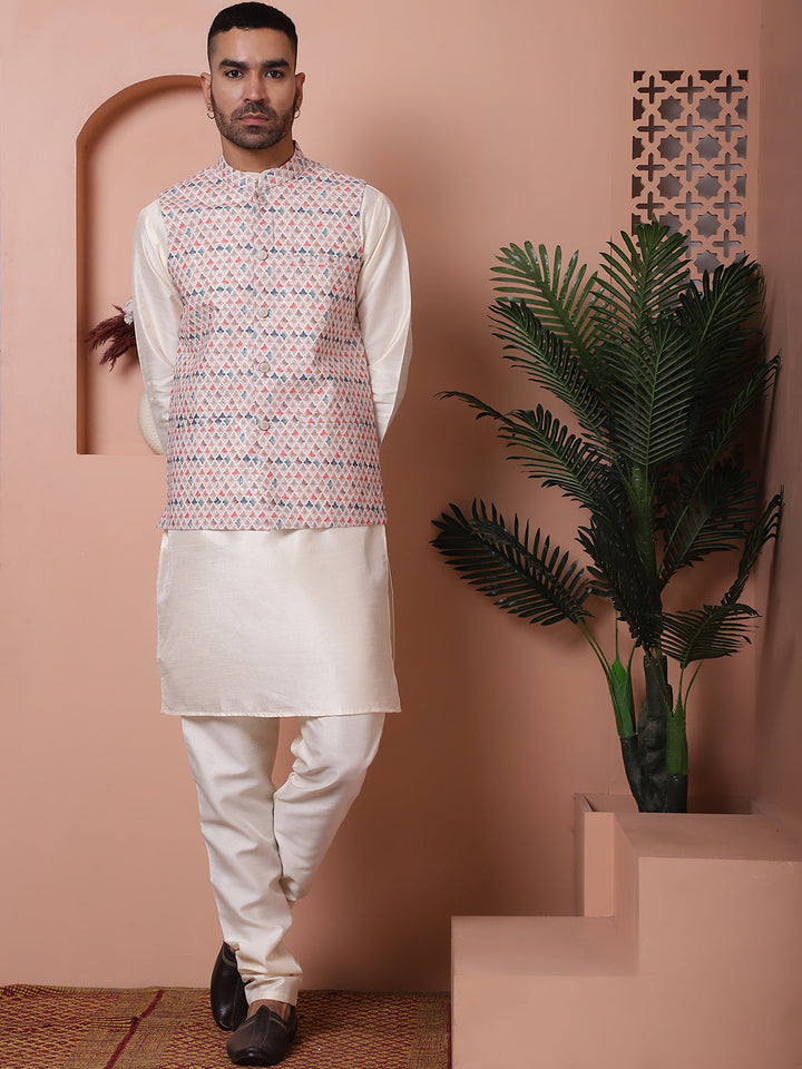 Floral Printed And Embroidered Nehru Jacket For Men