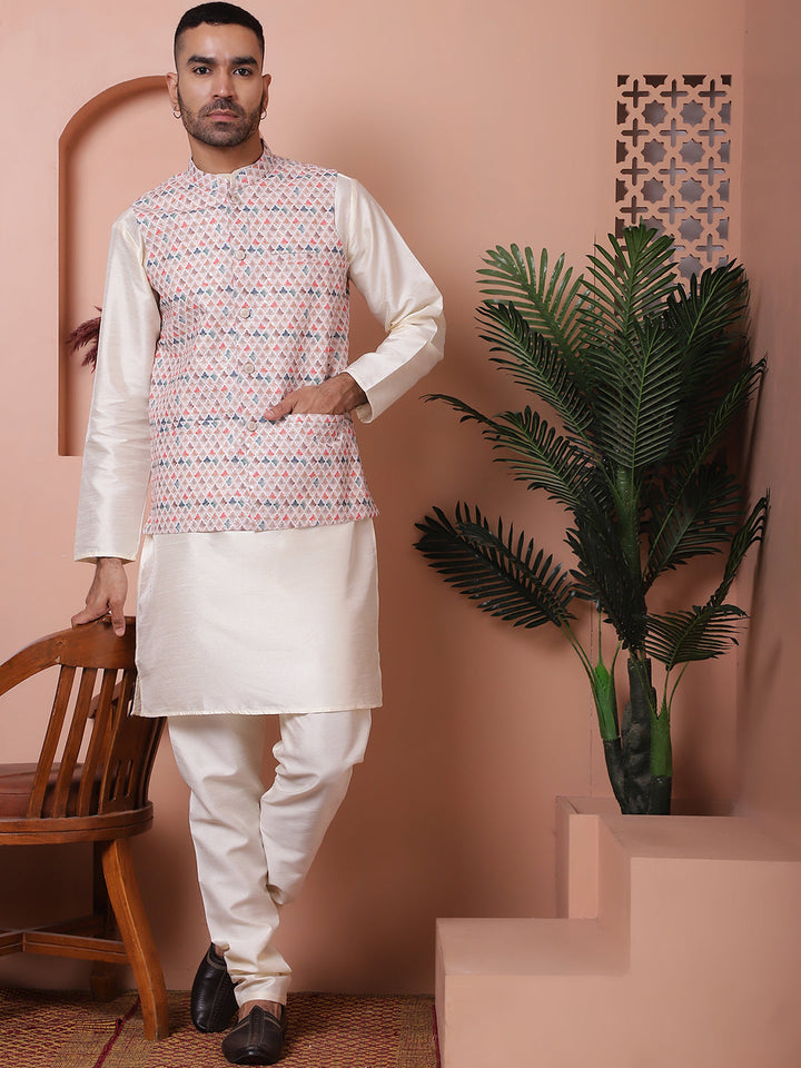 Floral Printed And Embroidered Nehru Jacket For Men