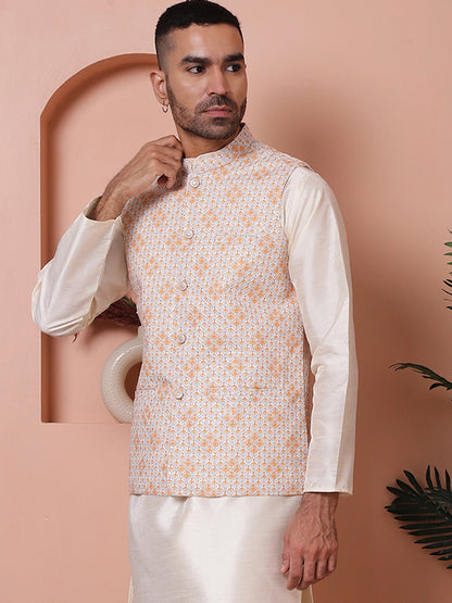 Floral Printed And Embroidered Nehru Jacket For Men