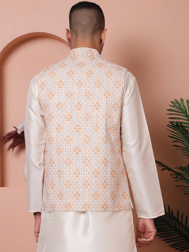 Floral Printed And Embroidered Nehru Jacket For Men