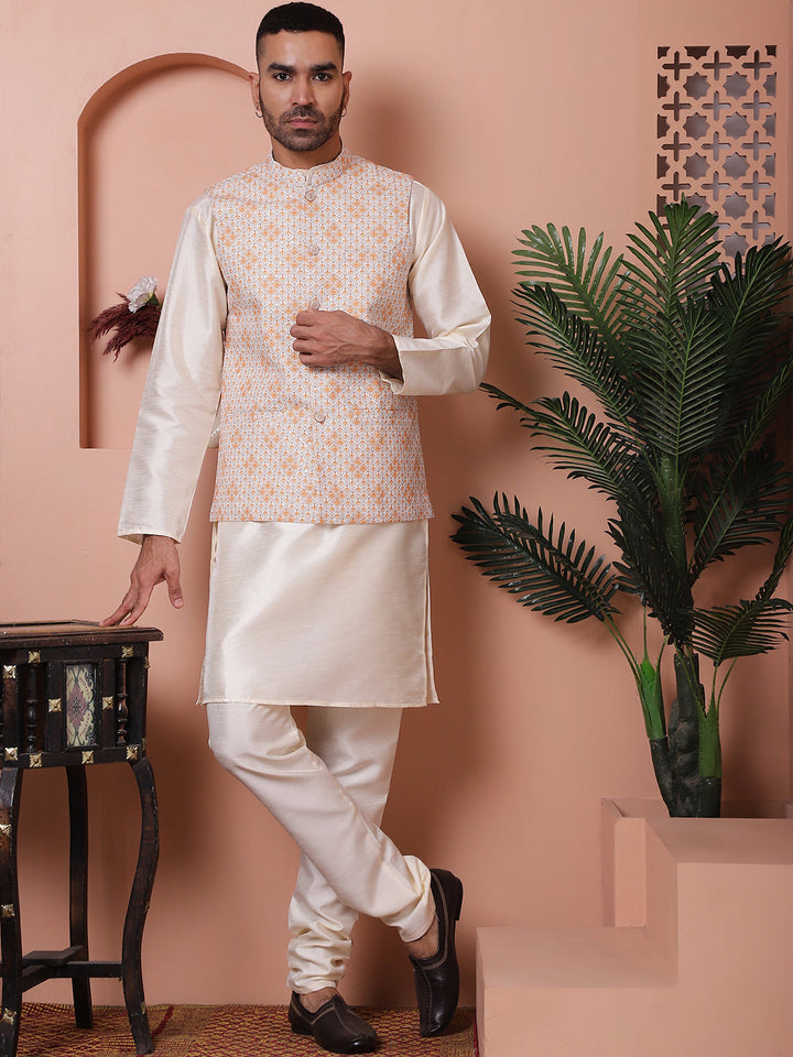 Floral Printed And Embroidered Nehru Jacket For Men