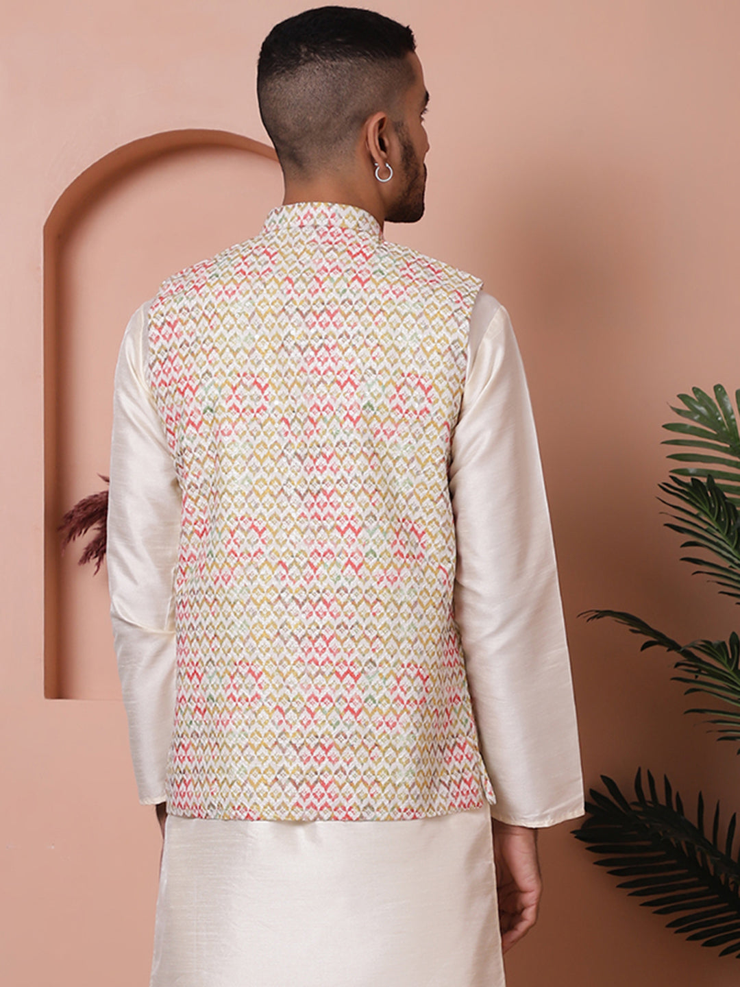 Floral Printed And Embroidered Nehru Jacket For Men