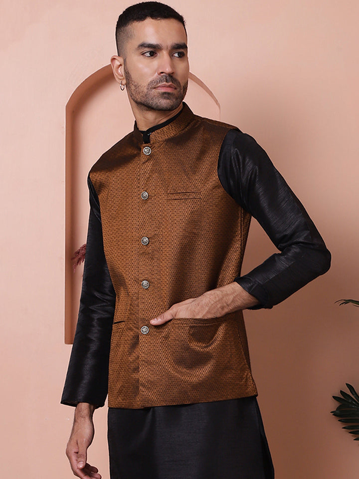 Woven Design Nehru Jacket For Men
