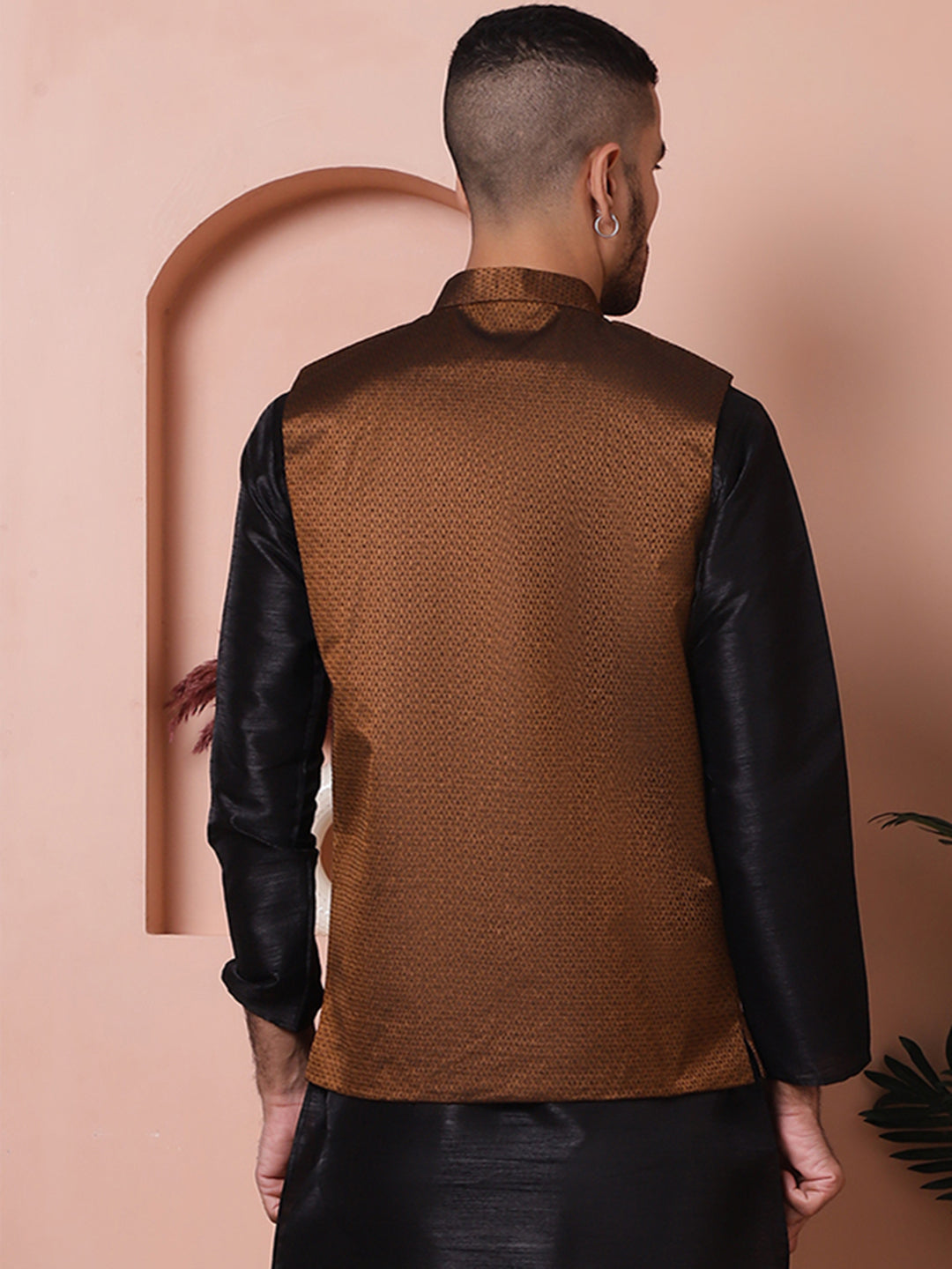 Woven Design Nehru Jacket For Men