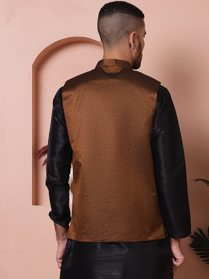 Woven Design Nehru Jacket For Men