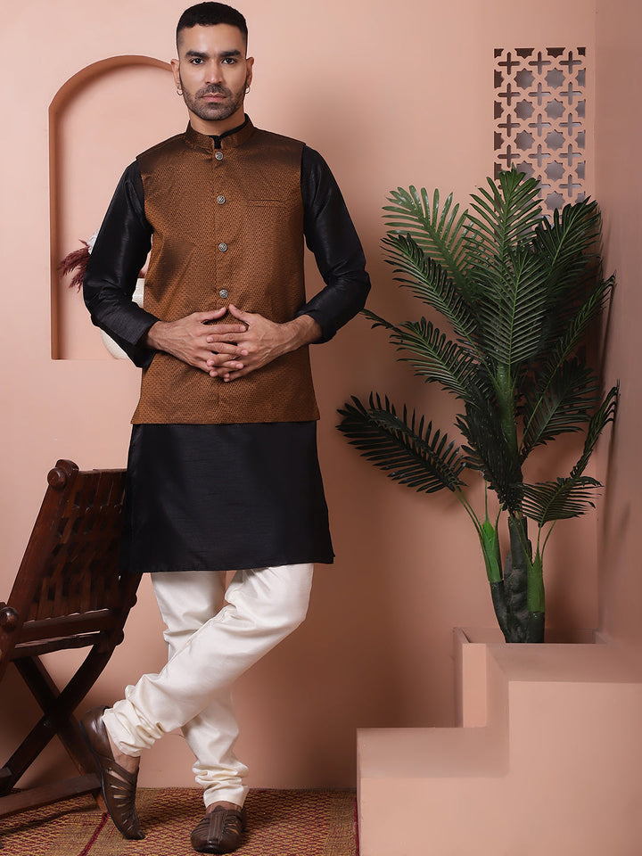Woven Design Nehru Jacket For Men