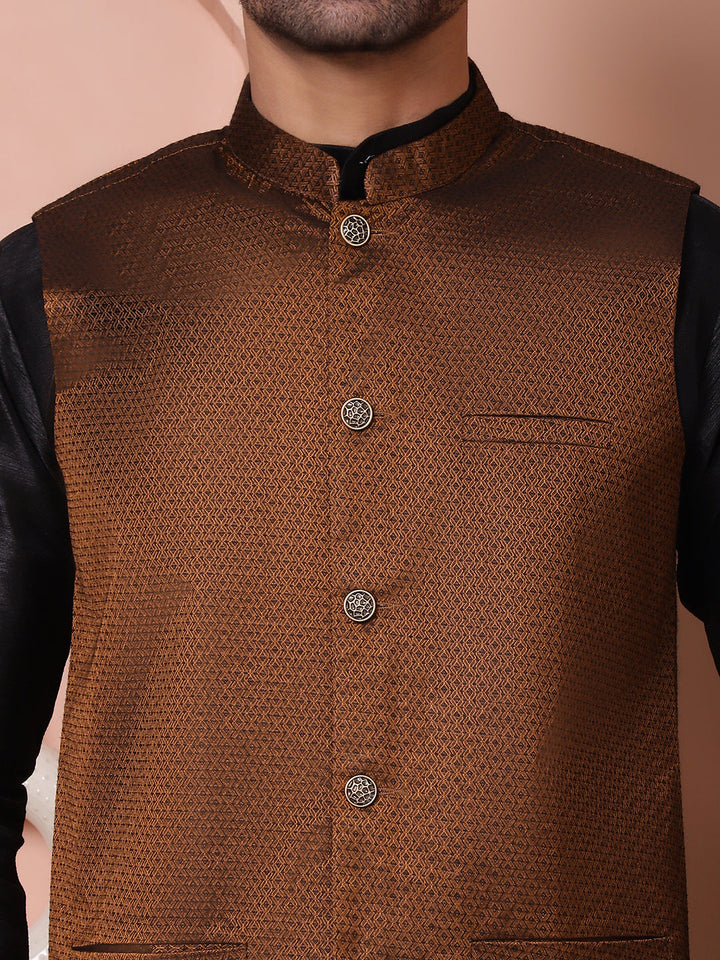 Woven Design Nehru Jacket For Men