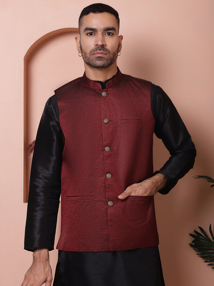 Woven Design Nehru Jacket For Men
