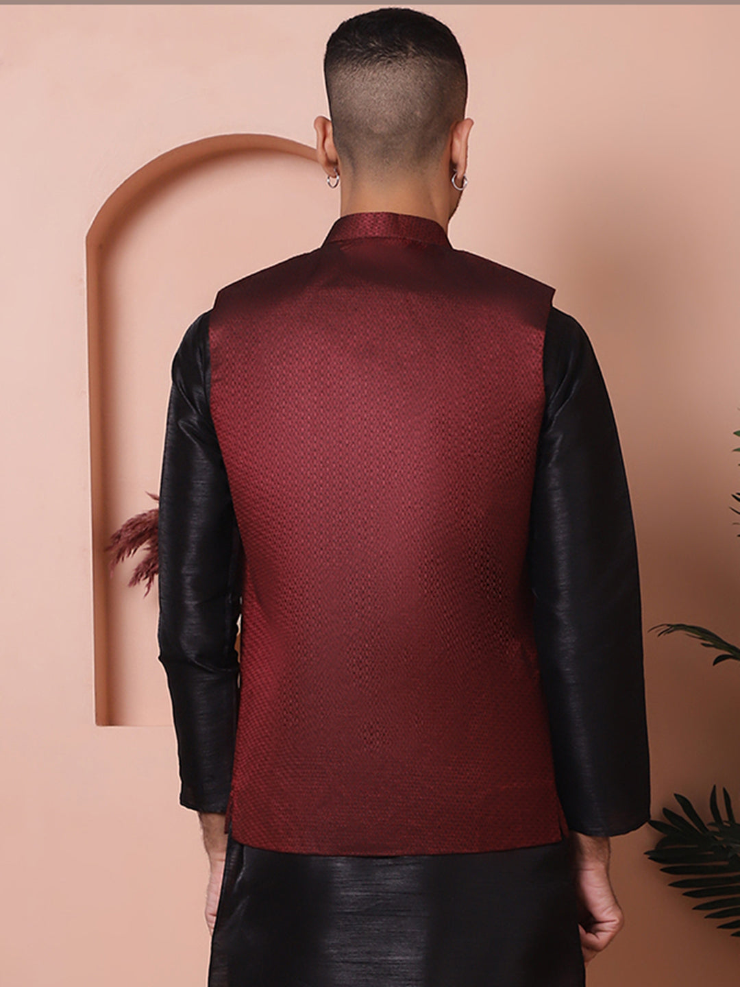 Woven Design Nehru Jacket For Men