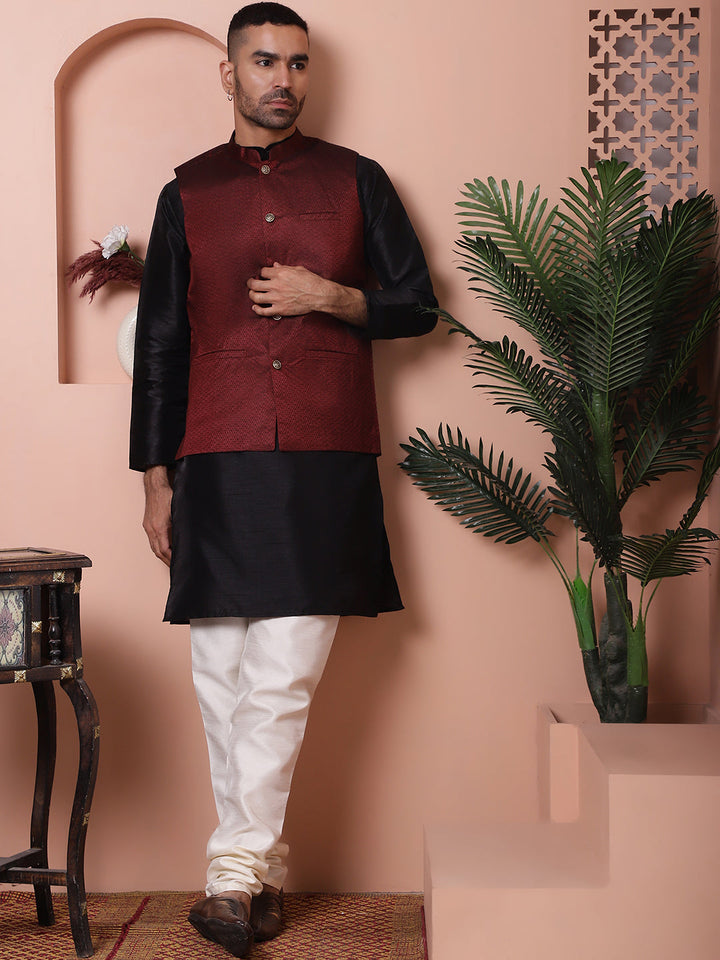 Woven Design Nehru Jacket For Men