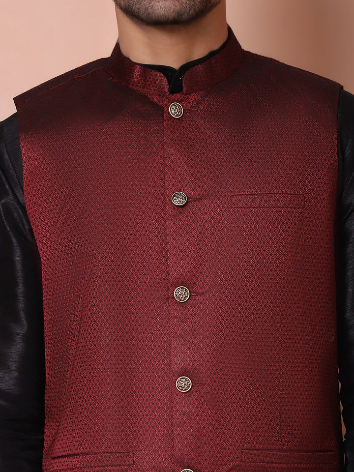 Woven Design Nehru Jacket For Men