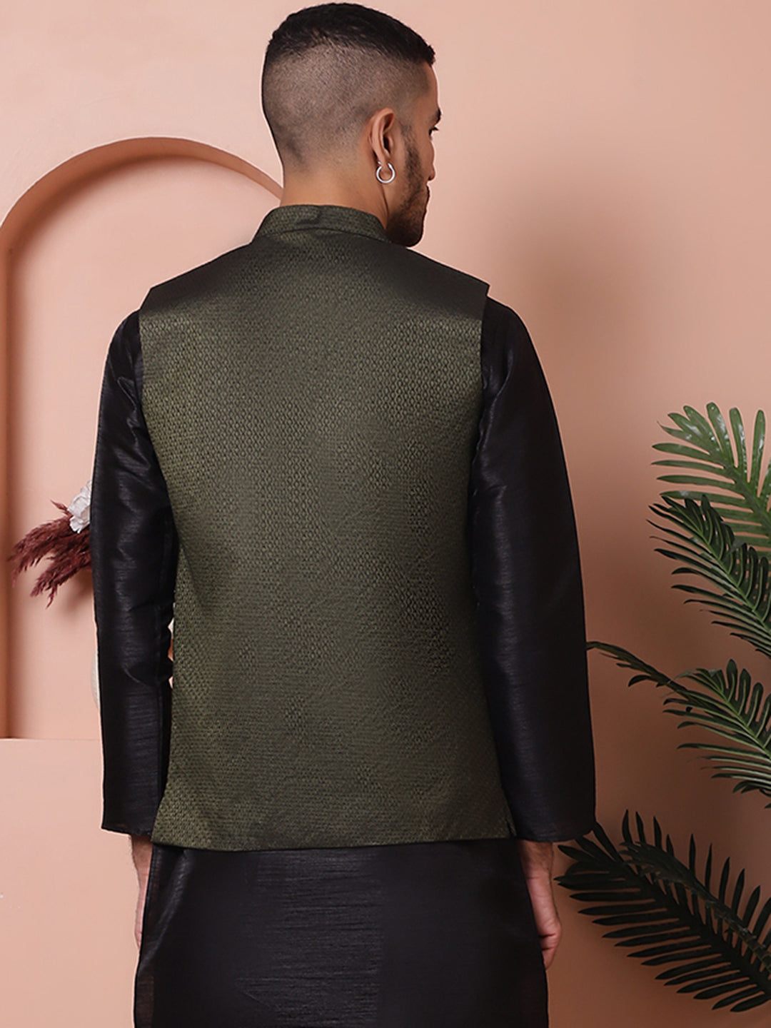 Woven Design Nehru Jacket For Men
