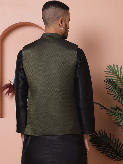 Woven Design Nehru Jacket For Men