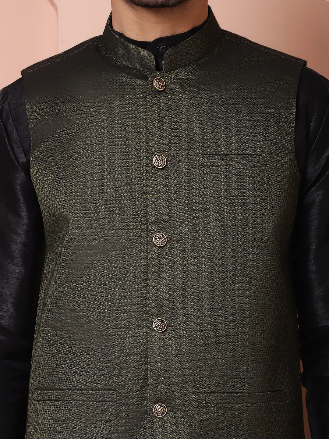 Woven Design Nehru Jacket For Men