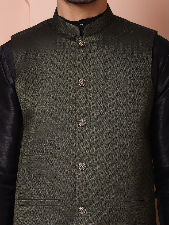 Woven Design Nehru Jacket For Men