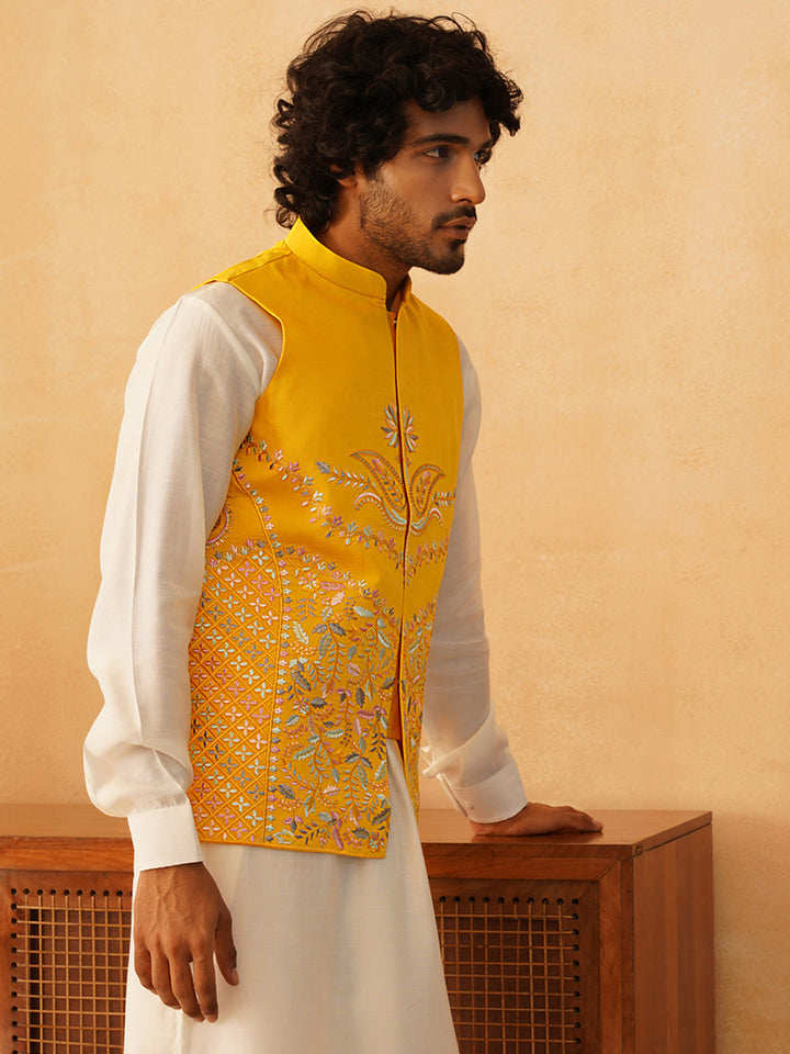 Embroidered Silk Blend Nehru Jacket
