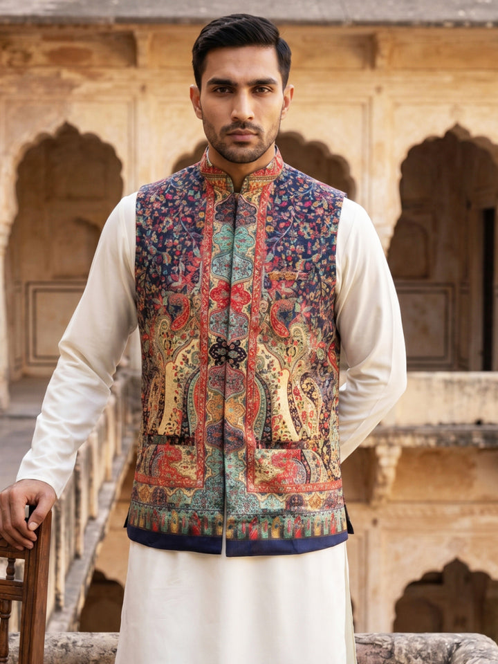 Printed Velvet Nehru Jacket