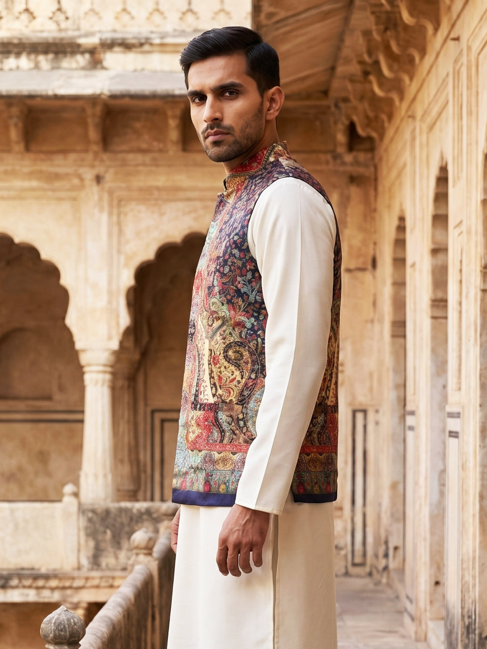 Printed Velvet Nehru Jacket