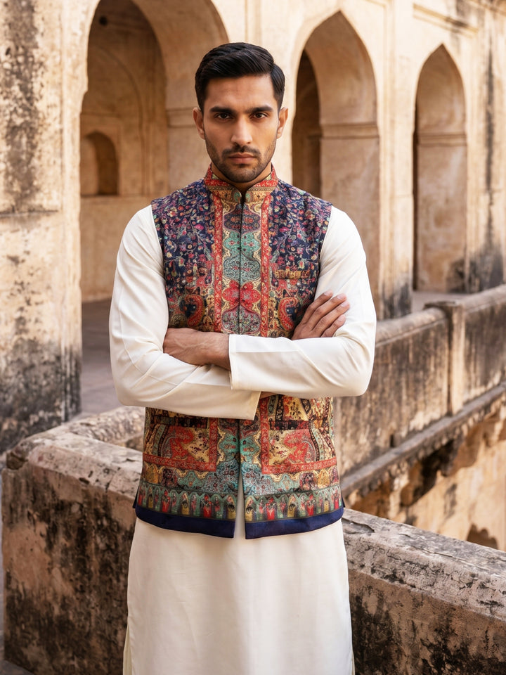 Printed Velvet Nehru Jacket