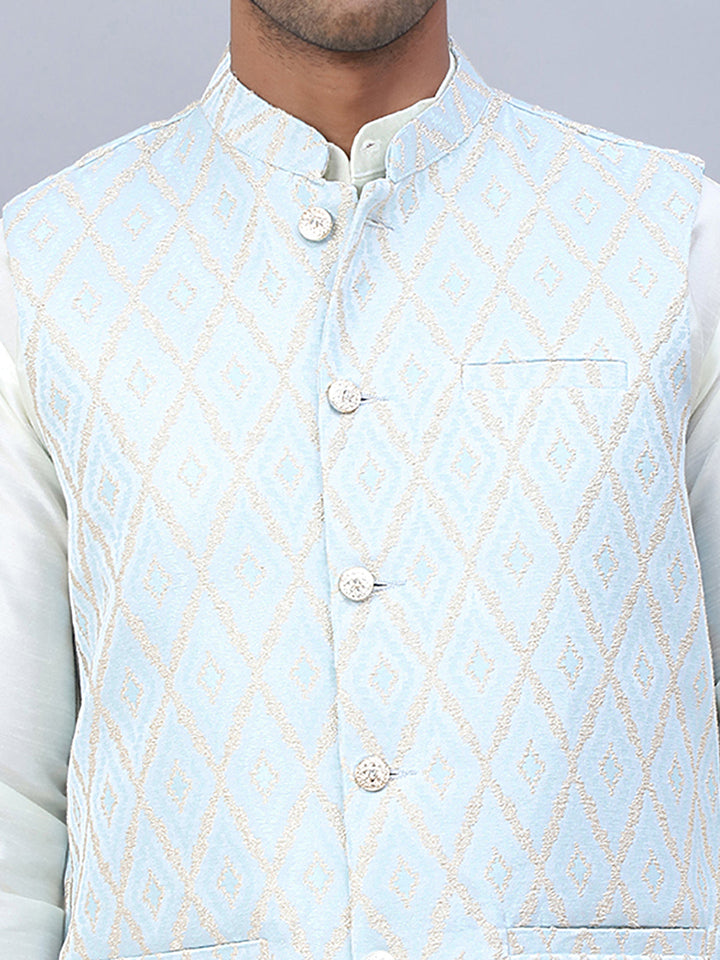 Embossed Silk Blend Nehru Jacket