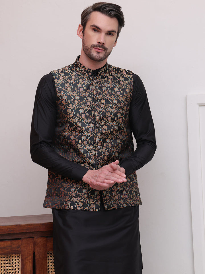 Woven Design Nehru Jacket For Men