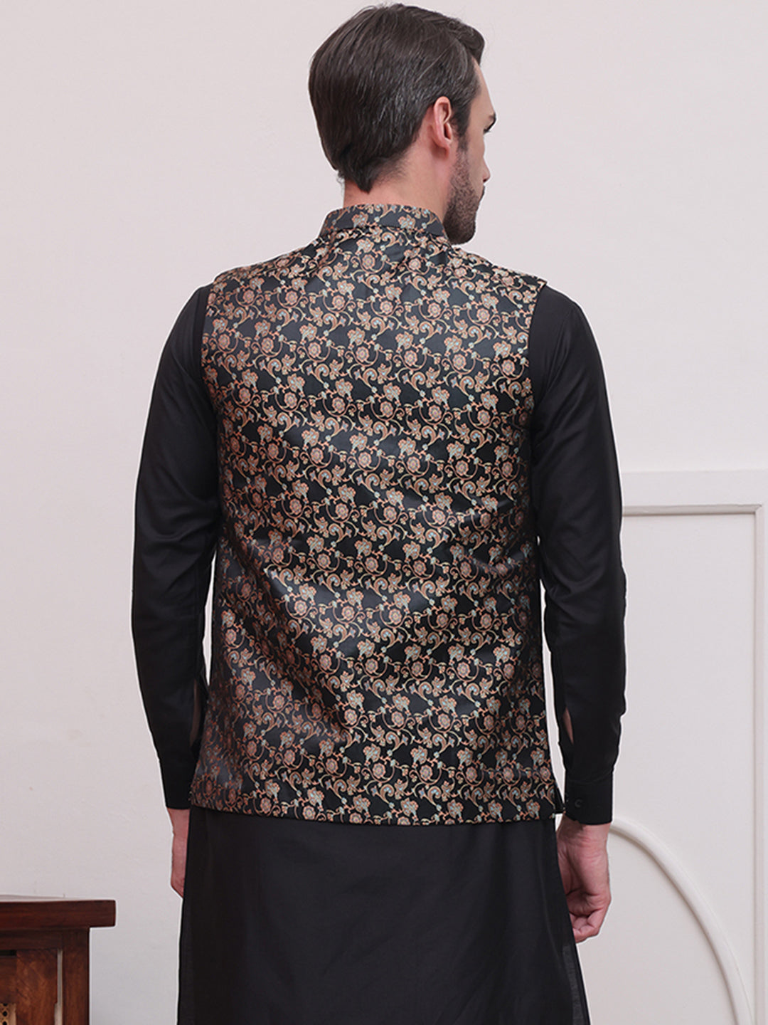 Woven Design Nehru Jacket For Men