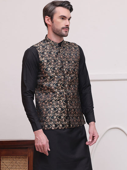 Woven Design Nehru Jacket For Men