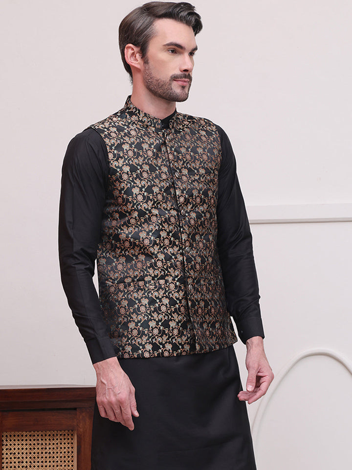 Woven Design Nehru Jacket For Men