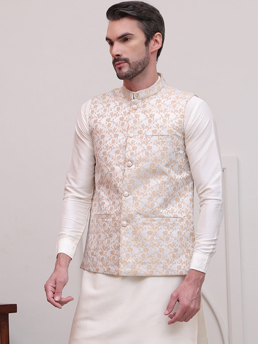 Woven Design Nehru Jacket For Men