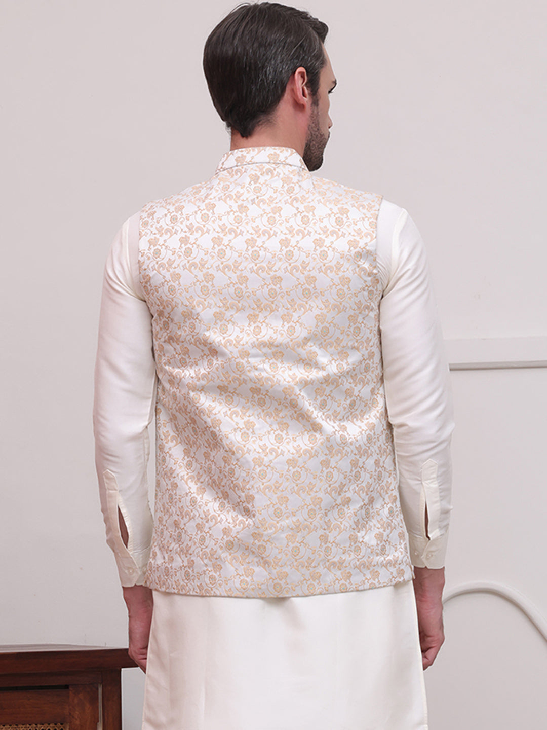 Woven Design Nehru Jacket For Men