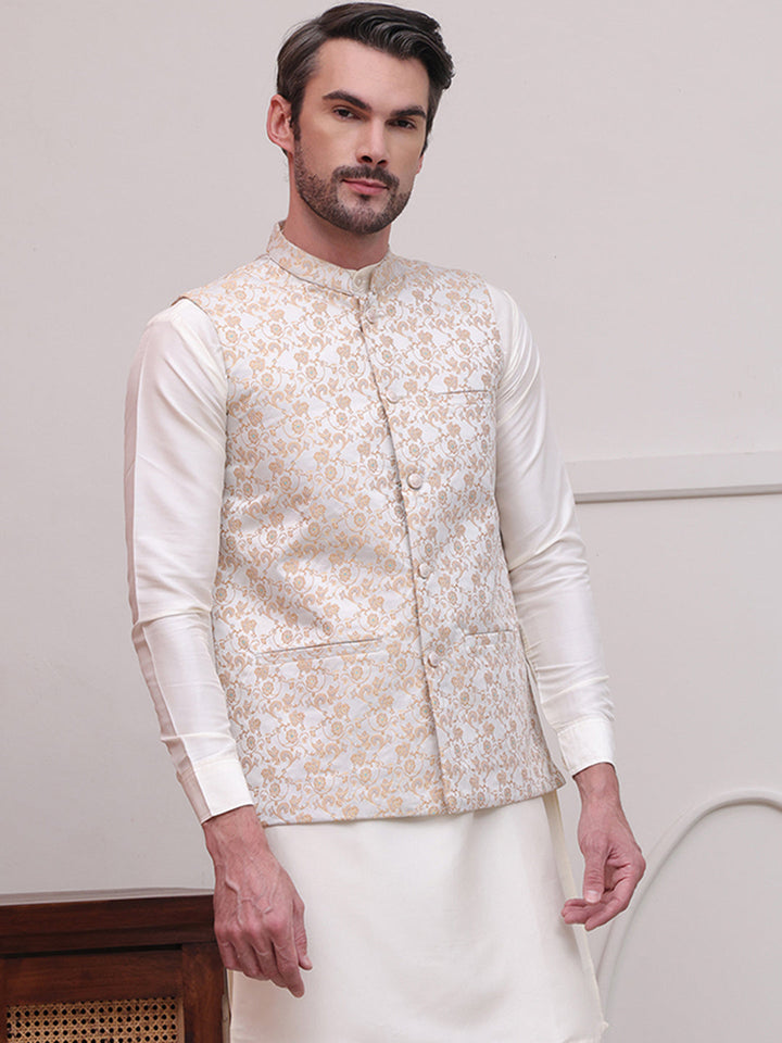 Woven Design Nehru Jacket For Men