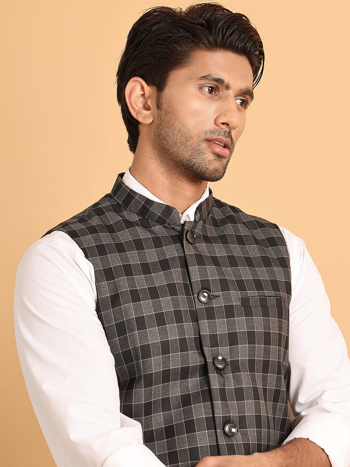 Black Checked Nehru Jacket