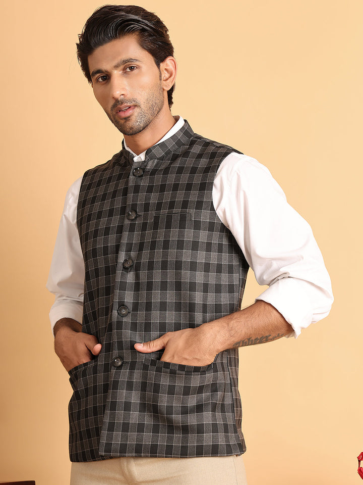 Black Checked Nehru Jacket