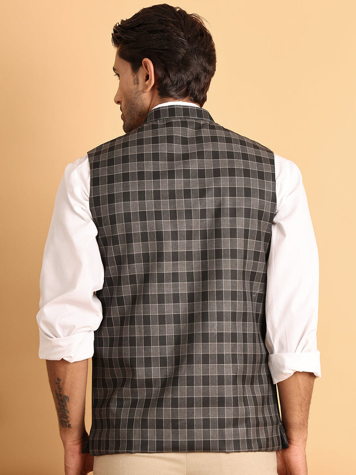 Black Checked Nehru Jacket
