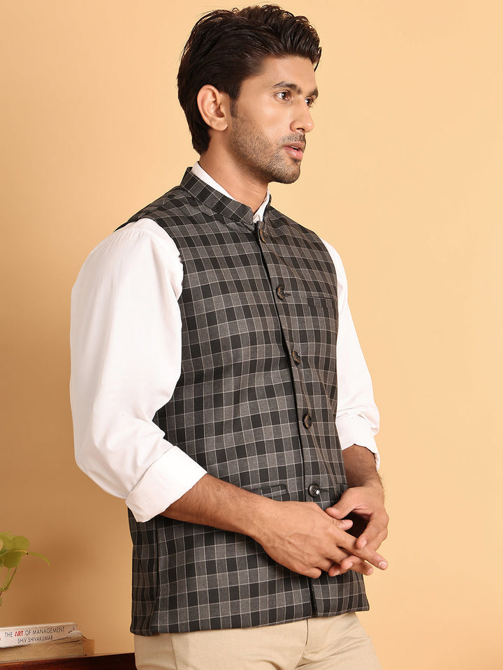 Black Checked Nehru Jacket