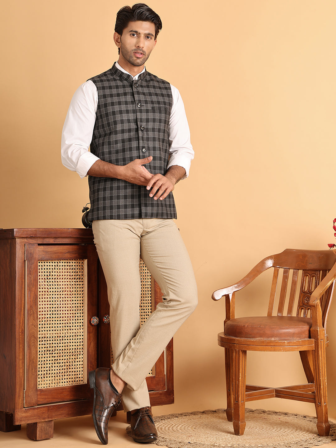 Black Checked Nehru Jacket