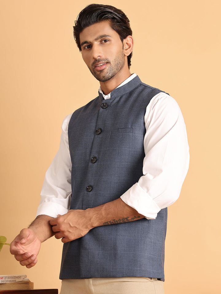 Checked Nehru Jacket For Men