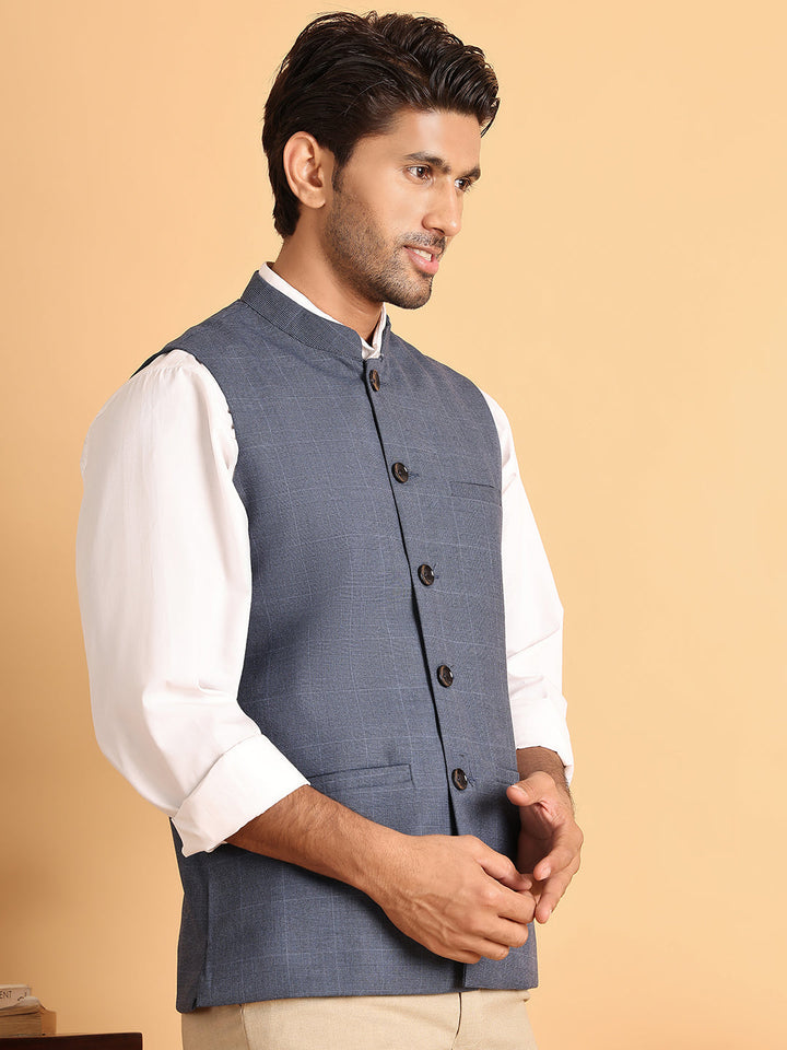 Checked Nehru Jacket For Men