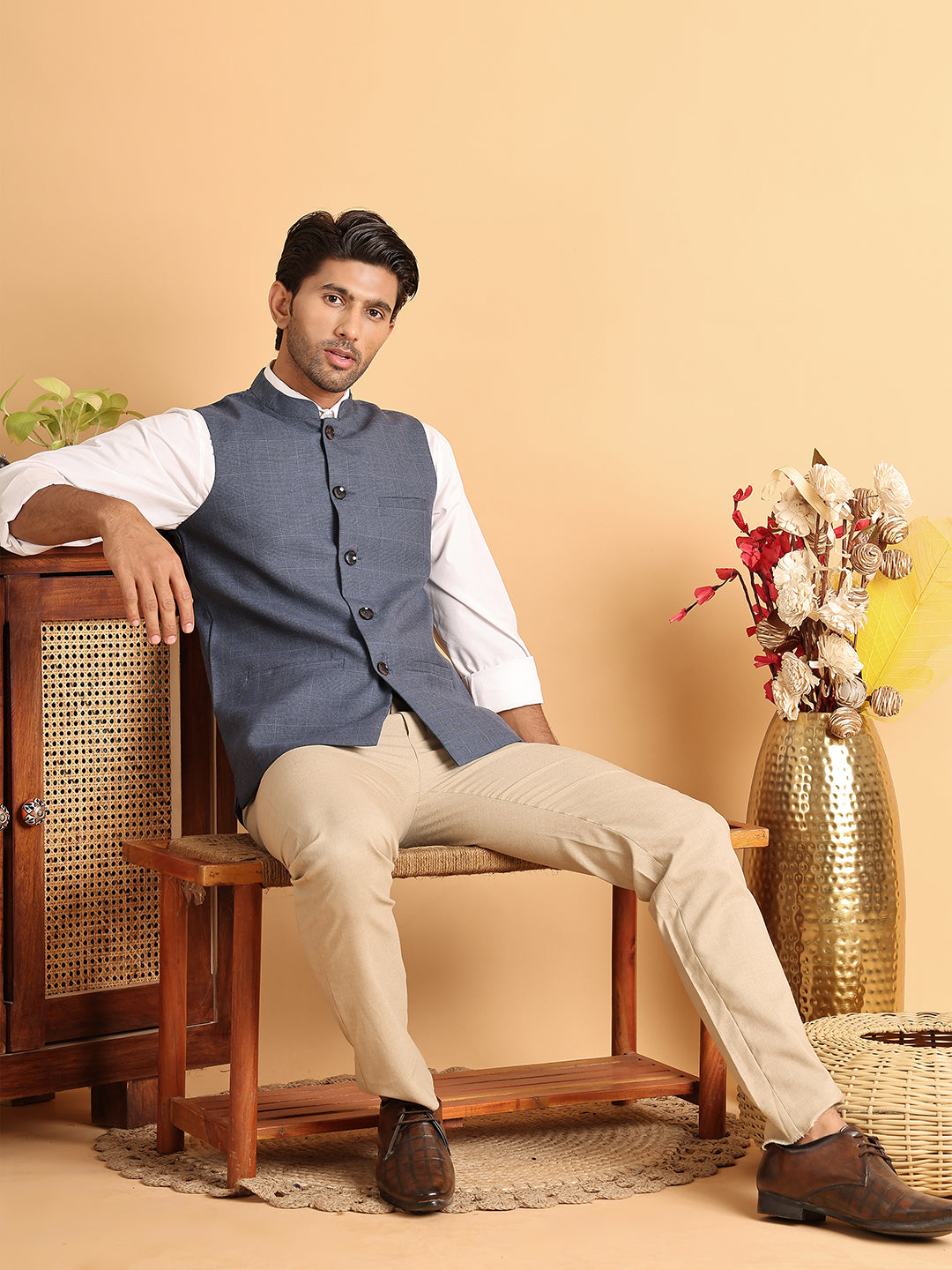 Checked Nehru Jacket For Men