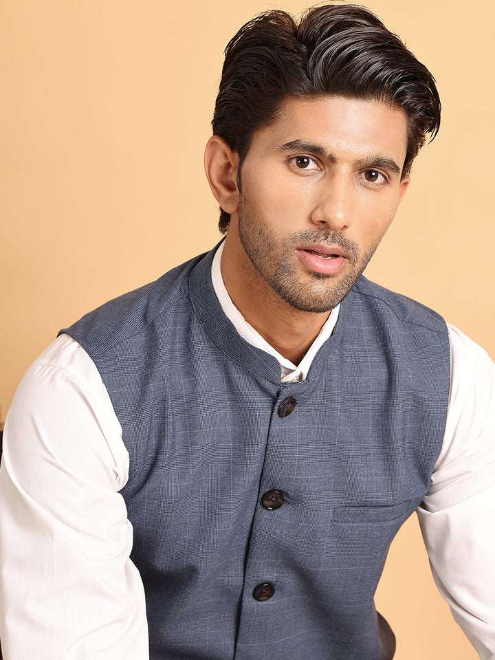 Checked Nehru Jacket For Men