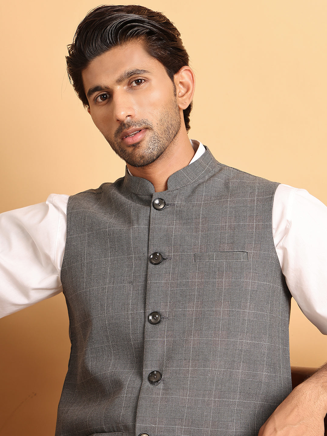 Checked Nehru Jacket For Men