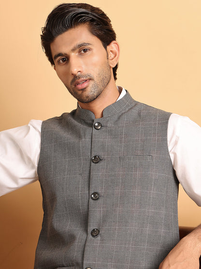 Checked Nehru Jacket For Men