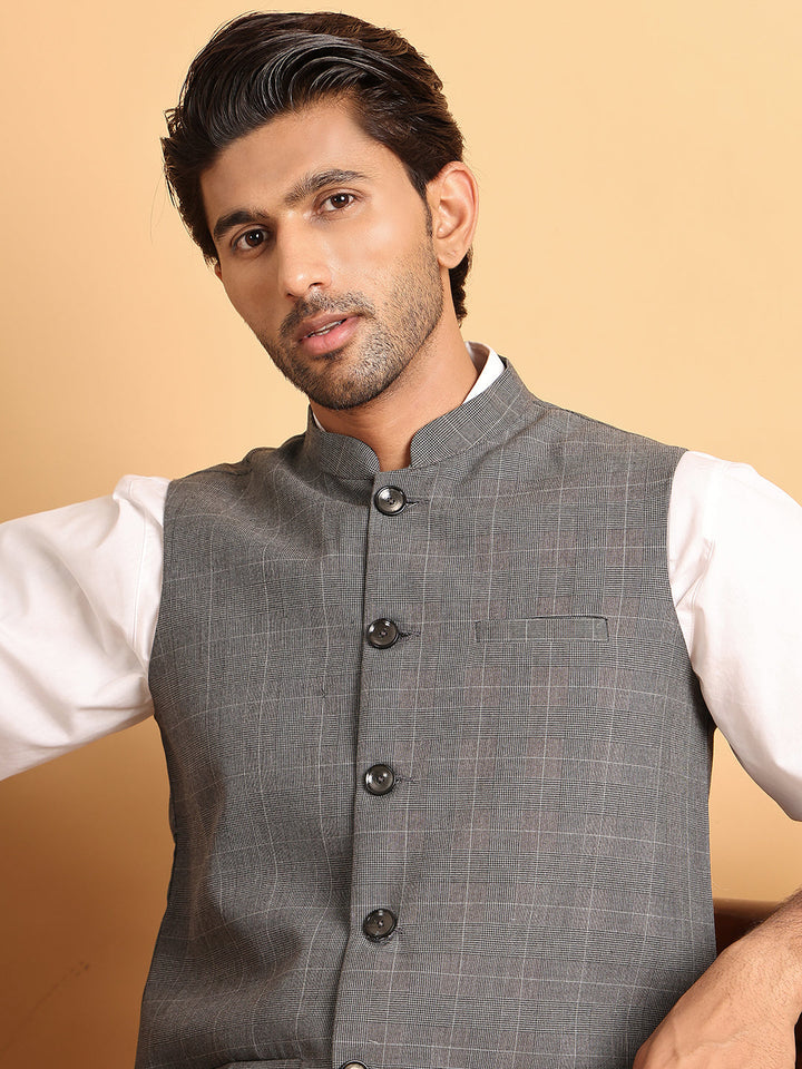Checked Nehru Jacket For Men